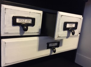 Rolltop Desk side angle of little drawers